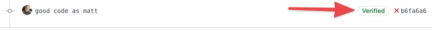 Screenshot of a GitHub commit marked 'Verified' after being signed with a GPG key.